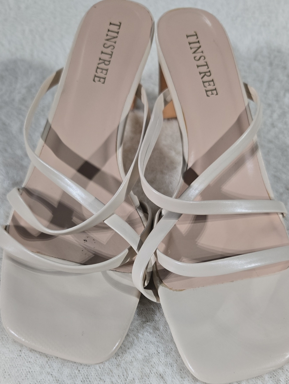 Tinstree Cream Strappy Square-Toe Heeled Sandals